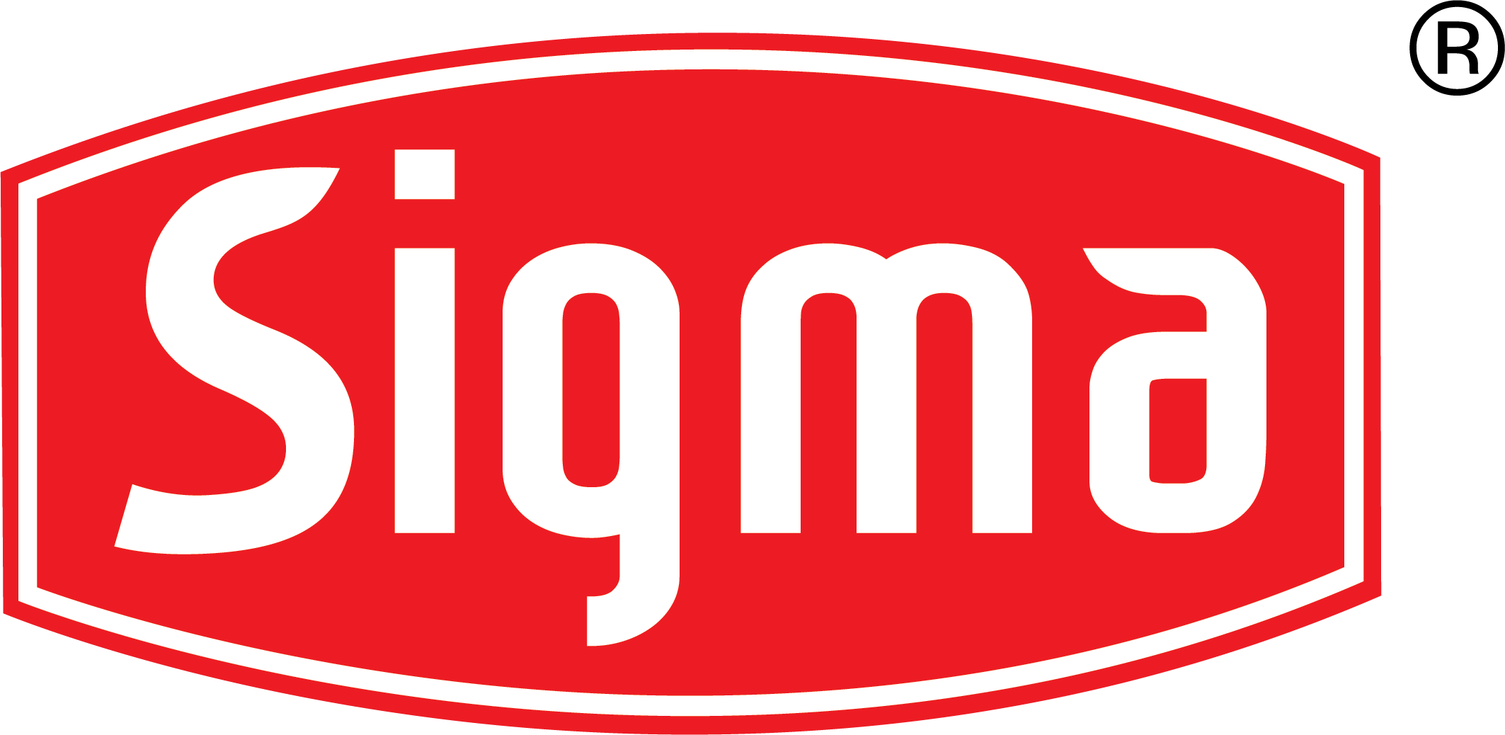  Red oval with white outline containing the word 'Sigma' in a stylized white font.